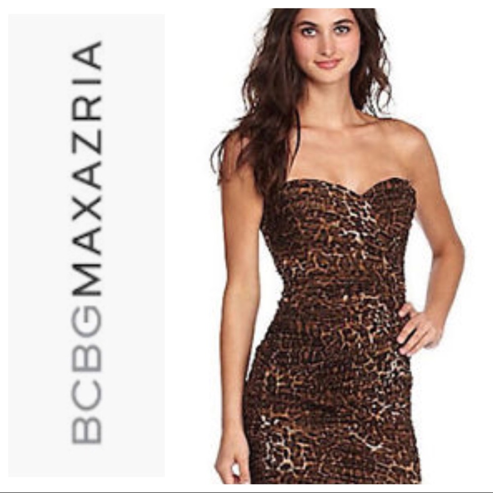 BCBG Maxazria Leopard Print Winnie Dress Strapless
